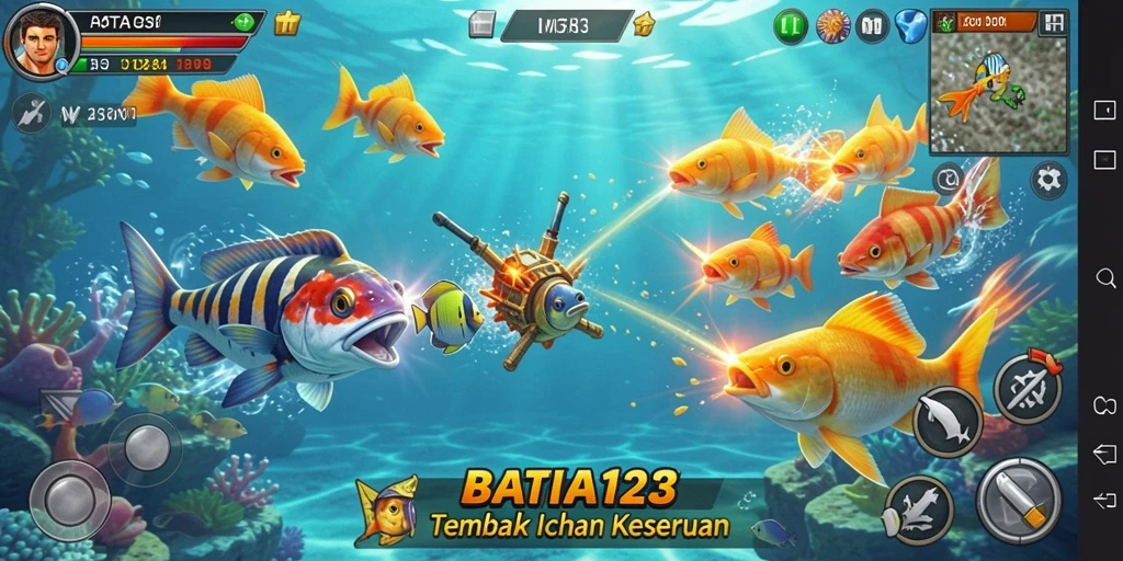 Screenshot BATA123 menampilkan gameplay menembak ikan yang seru dan penuh warna.