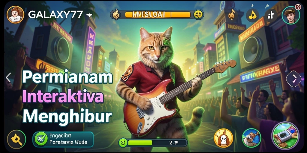 Screenshot utama GALAXY77 menampilkan gameplay musik yang seru.