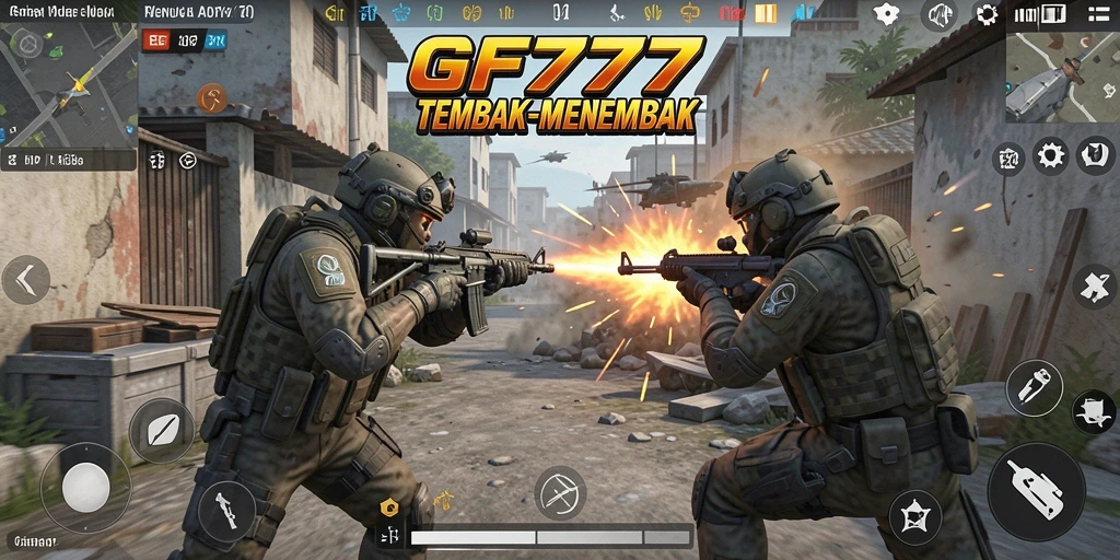 Tampilan gameplay seru GF777 dalam aksi tembak-menembak.