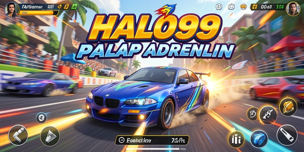 Tampilan gameplay HALO99 saat balapan seru di lintasan.