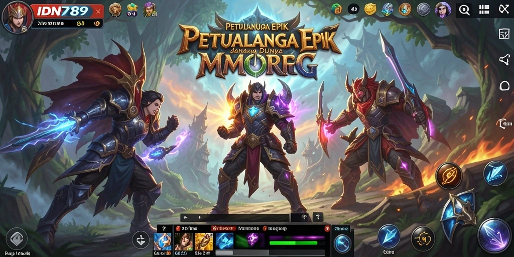 Tangkapan layar gameplay IDN789 yang menunjukkan pertempuran epik di dunia MMORPG.