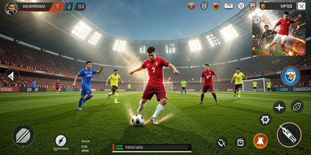 Gameplay seru dengan aksi sepak bola yang mendebarkan.