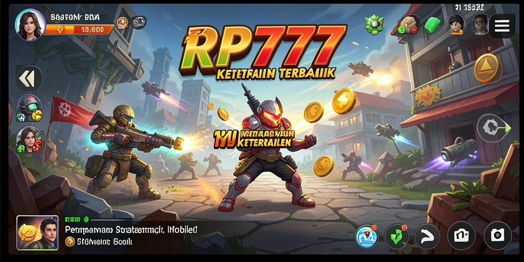 Screenshot utama RP777 menunjukkan aksi strategis dinamis dalam permainan SLG.