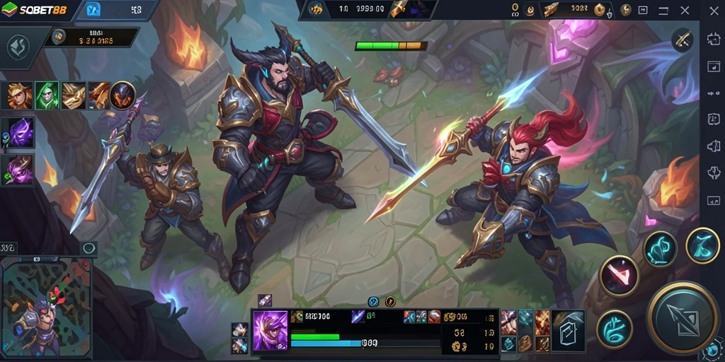 Screenshot gameplay SOBET88 menampilkan pertarungan seru di medan tempur MOBA.