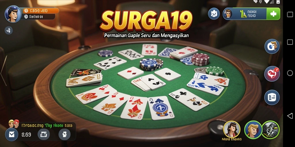 Tampilan screenshot SURGA19 menampilkan permainan Gaple yang menarik dan interaktif.